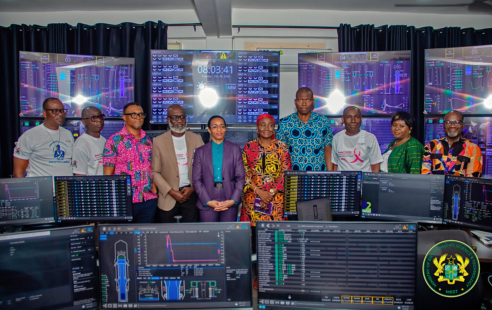 Hon. Dr Zanetor Agyeman-Rawlings with officials in a GAEC control room during the visit.