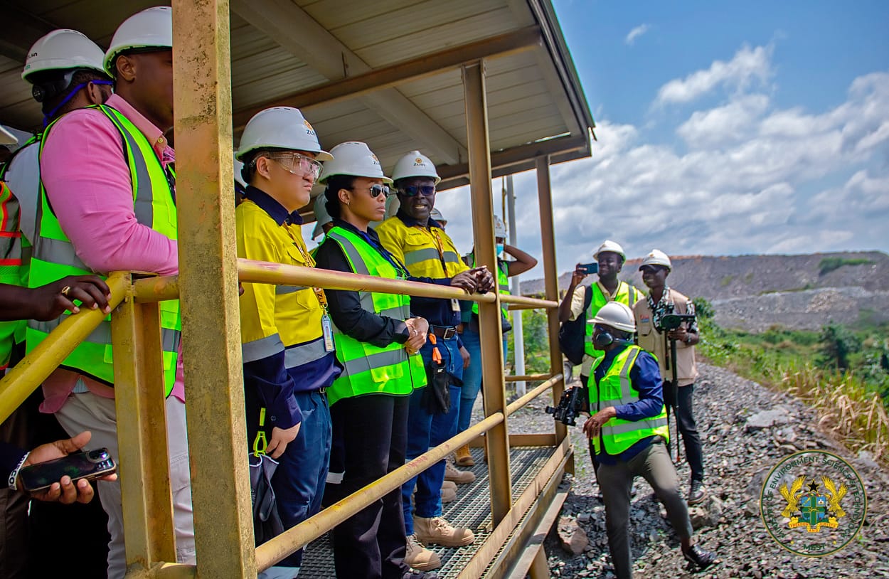 The Minister and officials during the tour of Zijin Golden Ridge Limited.