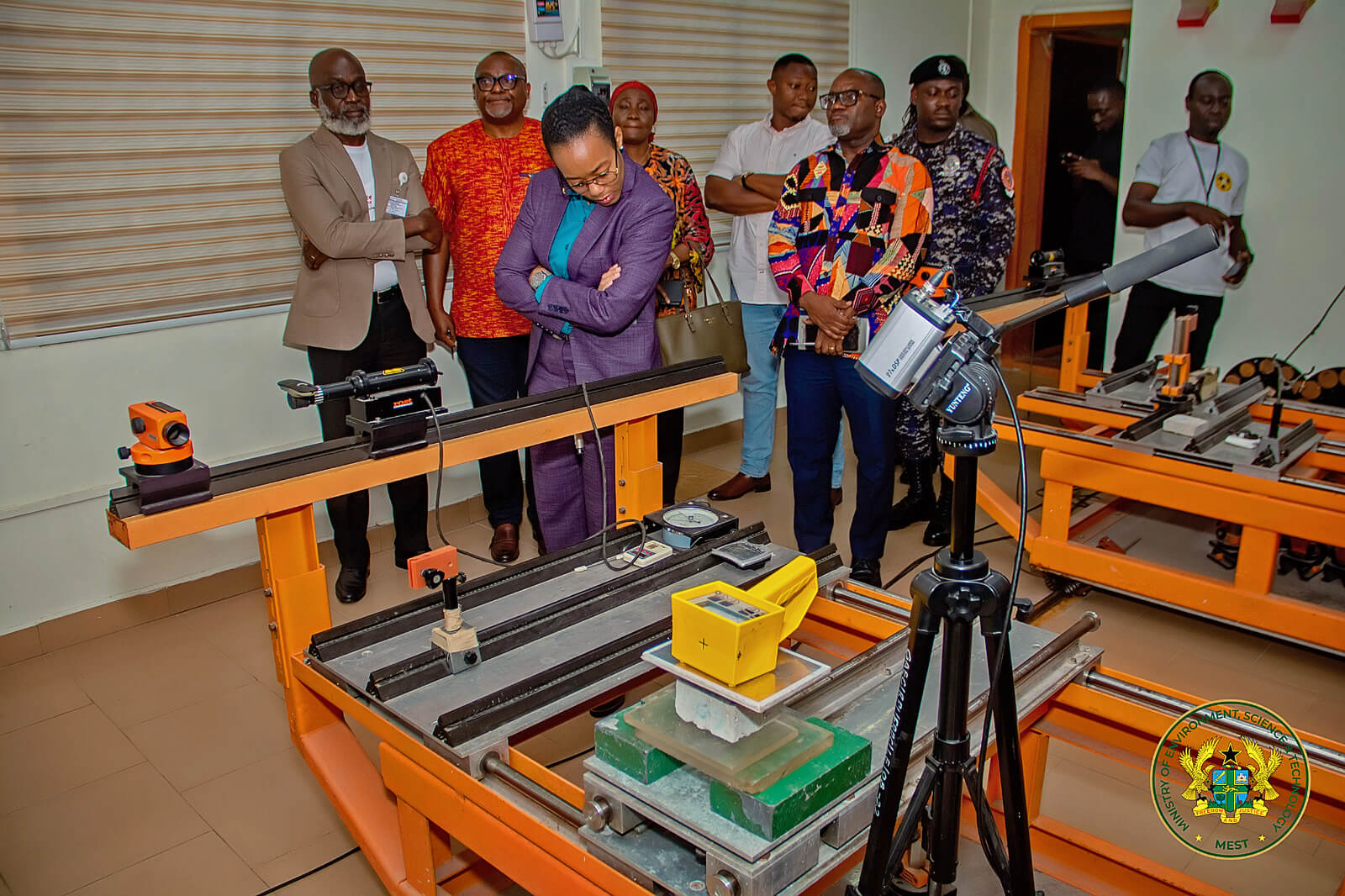 Hon. Dr Zanetor Agyeman-Rawlings inspecting scientific equipment during her tour of GAEC facilities.