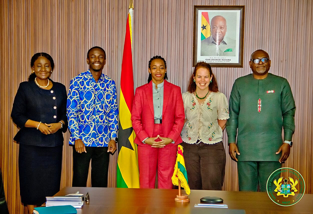 Hon. Dr Zanetor Agyeman-Rawlings with Joshua Amponsem, Co-Director of the Youth Climate Justice Fund initiative, his team and officials of the Ministry.