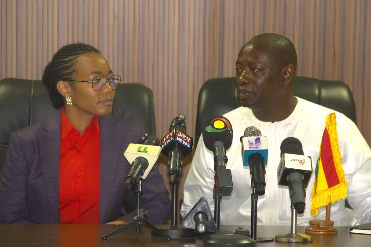 Hon. Dr Zanetor Agyeman-Rawlings and Hon. Armah-Kofi Buah during the media engagement at the handing-over ceremony.